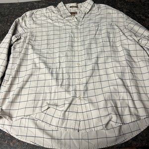 The Foundry Men's Dress Shirt Long Sleeve 3XL Cotton Plaid Ivory/Blue, Button Up